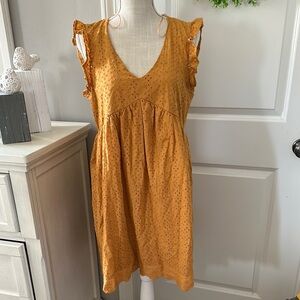 Knox Rose Size Small Mustard Yellow Sleeveless Dress with Ruffle Details